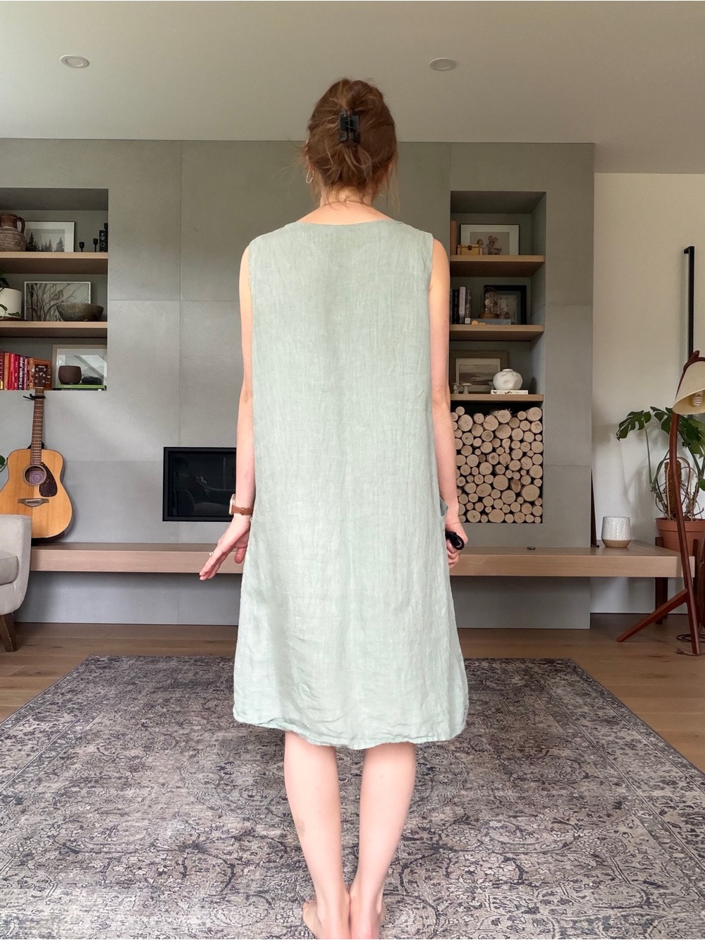 100% linen V-Neck Linen Shift Dress in dusty Sage medium to large - Picture 5 of 12